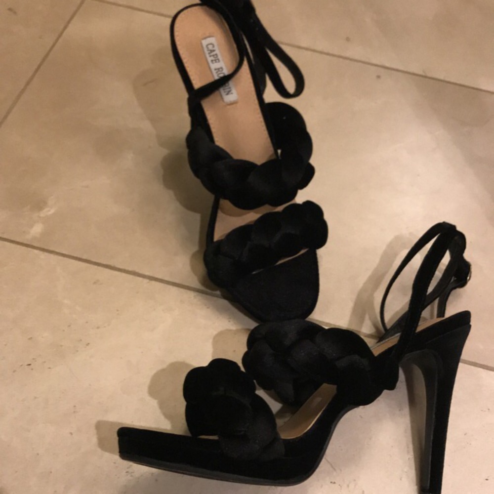 Black double rope heeled sandals